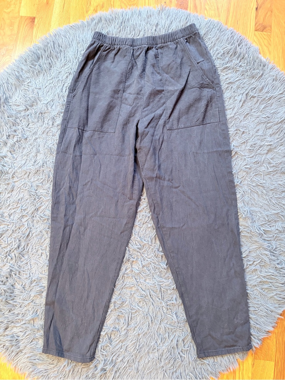 $165 HDH Basics Casual Elastic-Waist Tapered Pants in Charcoal Gray Size L